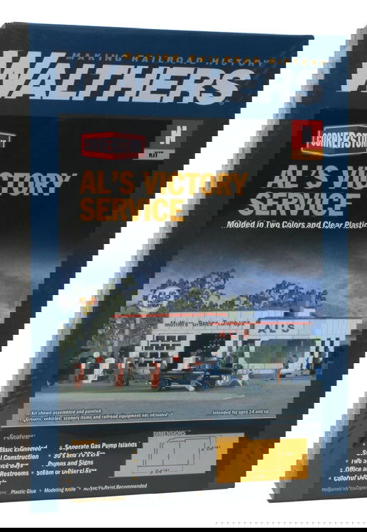 WALTHERS Cornerstone 933-3243 1/160 N Scale AL'S VICTORY SERVICE Gas Pump Island - ModelsPower