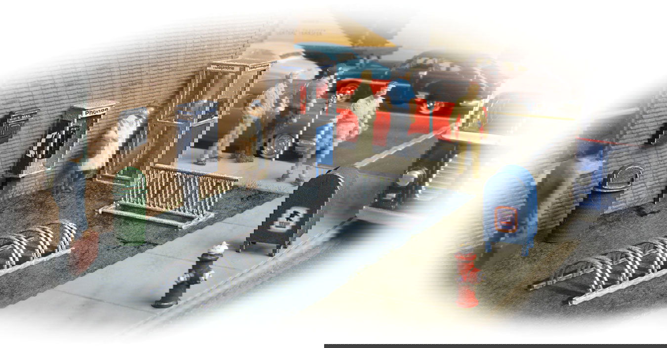 Walthers HO 1/87 CITY STREET ACCESSORIES mailboxes trashcans fire hydrants &more - ModelsPower