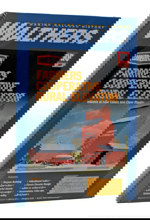 WALTHERS Cornerstone 9333036 1/87 HO Scale FARMERS COOP RURAL GRAIN ELEVATOR Kit - ModelsPower