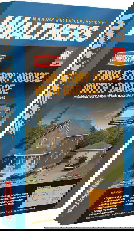 WALTHERS Cornerstone 9333792 1/87 HO Scale TWO-STORY HOUSE +GARAGE structure kit - ModelsPower