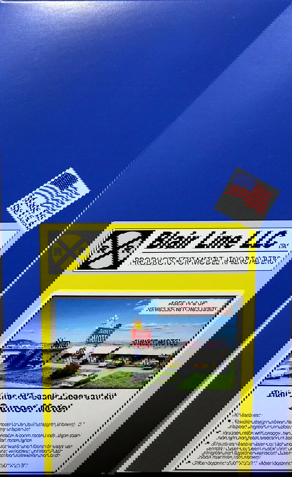 Blair Line HO 1/87 SUNSET MOTEL Office w/Canopy Rooftop Sign, Laser-Cut Wood Kit - ModelsPower