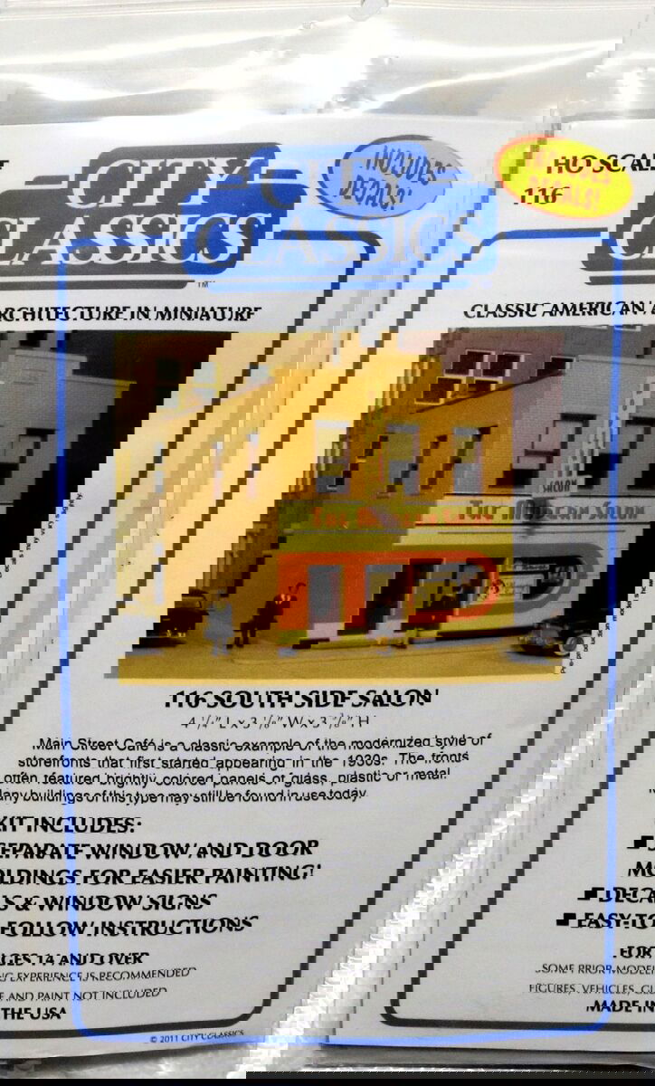 City Classics 1/87 HO Scale 1930s SOUTH SIDE SALON w/Store Window Signs & Decals - ModelsPower