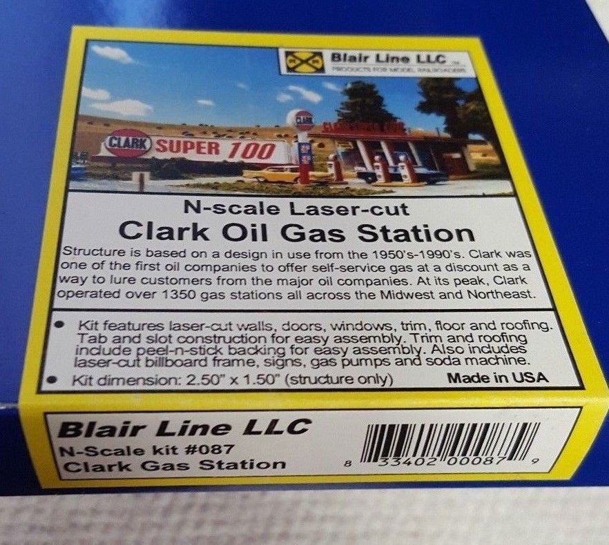 Blair Line 1/160 N 1950s CLARK OIL GAS STATION Super 100 Laser-Cut Structure Kit - ModelsPower