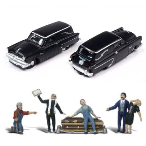 CMW 1/160 N Scale 1953 Ford HEARSE Station Wagon +Woodland Scenics Figures Combo - ModelsPower