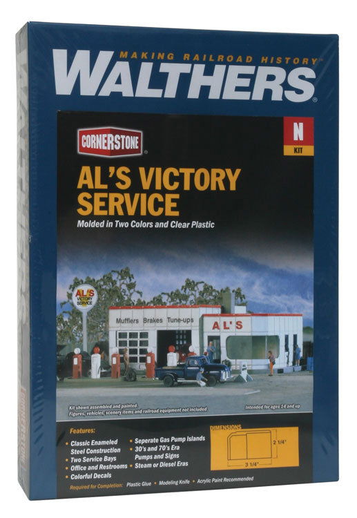 WALTHERS Cornerstone 933-3243 1/160 N Scale AL'S VICTORY SERVICE Gas Pump Island - ModelsPower