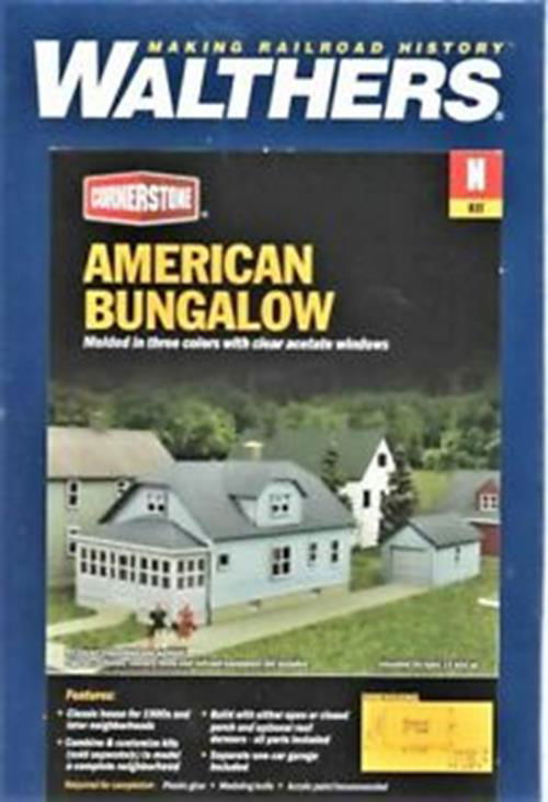 WALTHERS Cornerstone 933-3889 1/160 N Scale AMERICAN BUNGALOW KIT & 1 Car Garage - ModelsPower