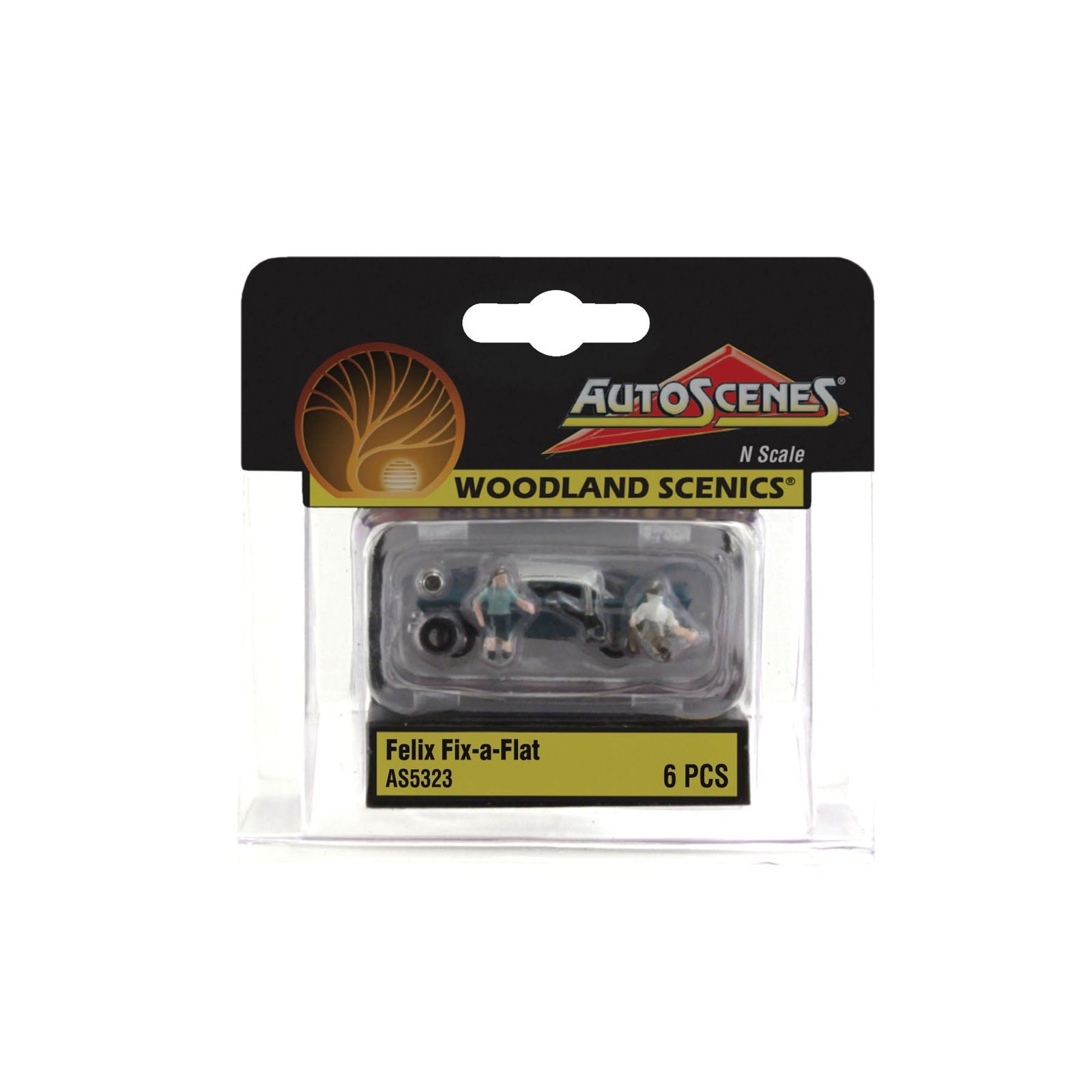 Woodland Scenics 1/160 N Scale FELIX FIX-A-FLAT tire AutoScenes AS5323 vehicle - ModelsPower