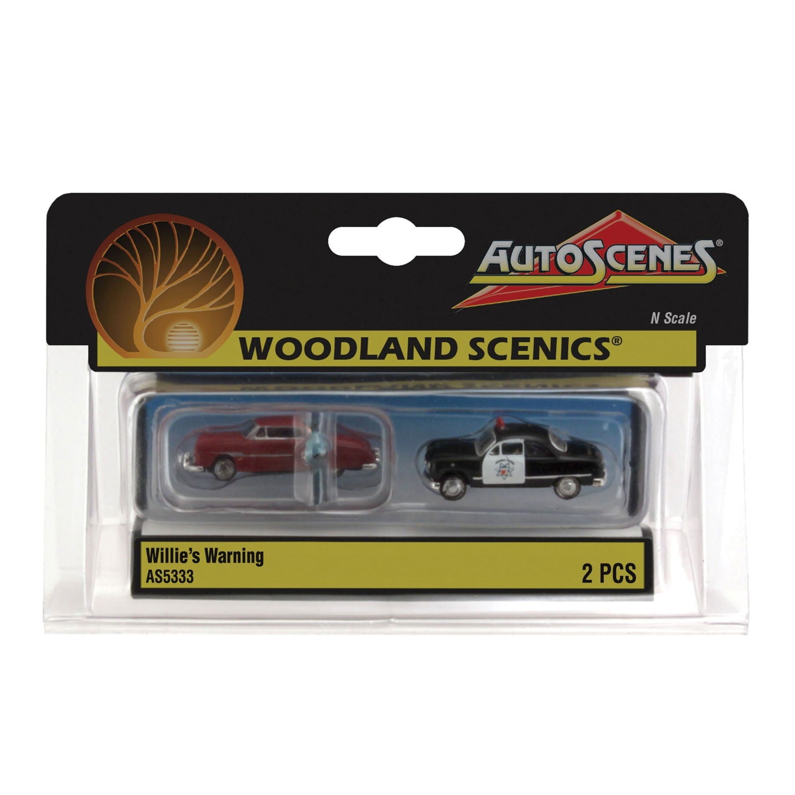 Woodland Scenics 1/160 N Scale WILLIE'S WARNING AutoScenes AS5333 Police Cop Car - ModelsPower