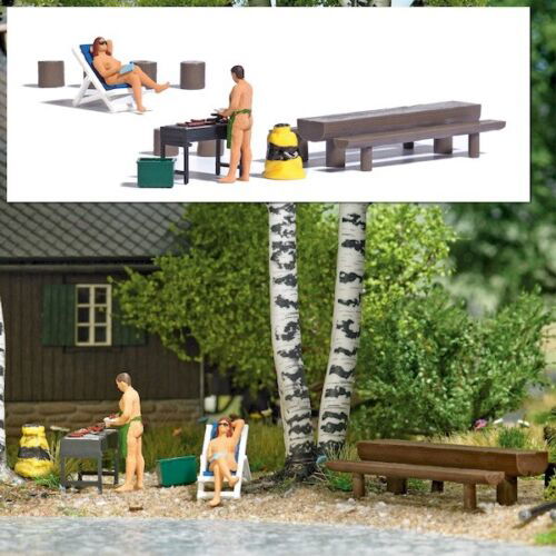 Busch 1/87 HO Nude Barbecue w/2 Naked Figures Grilling & Accessories -Action Set - ModelsPower