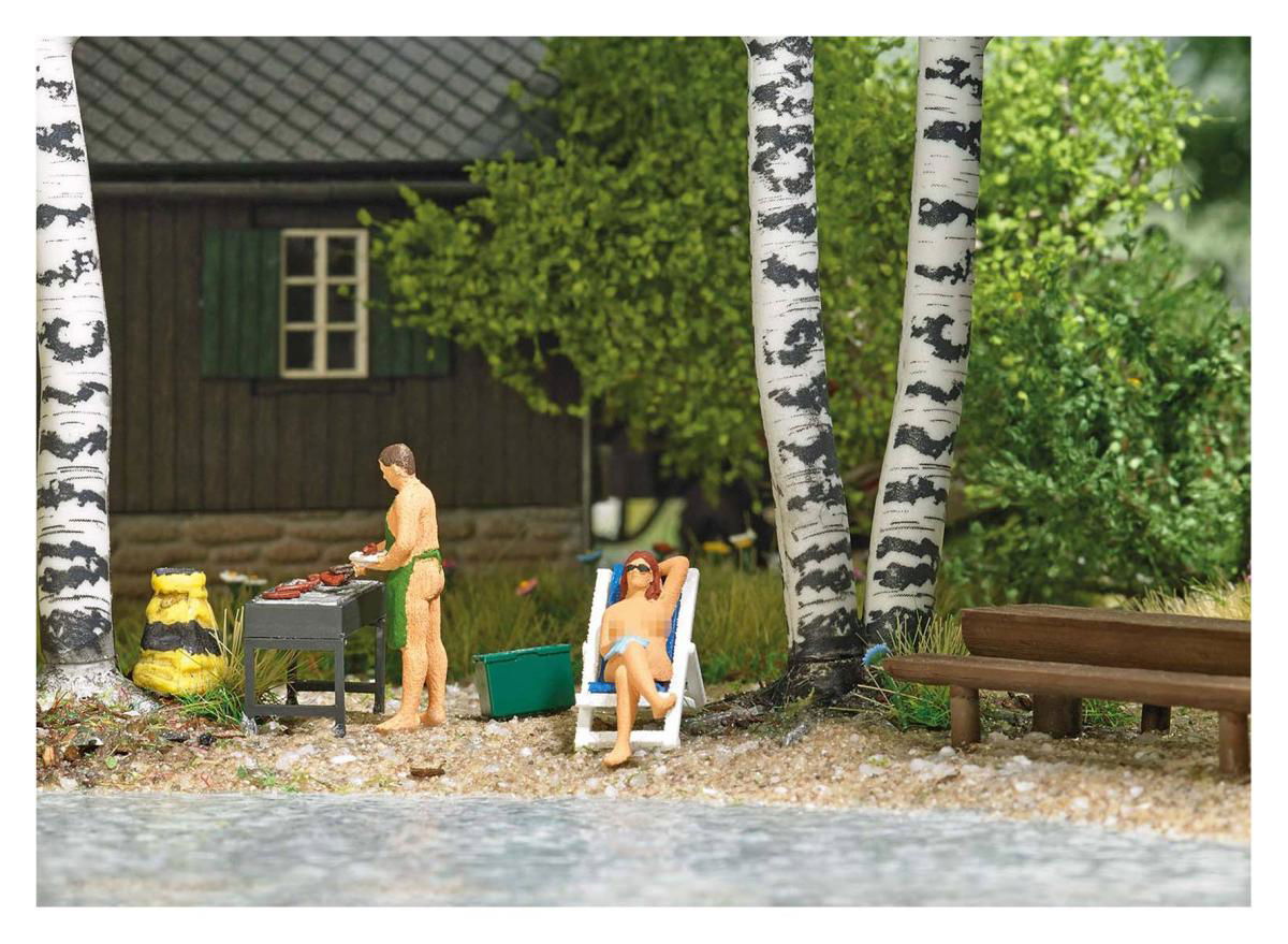 Busch 1/87 HO Nude Barbecue w/2 Naked Figures Grilling & Accessories -Action Set - ModelsPower