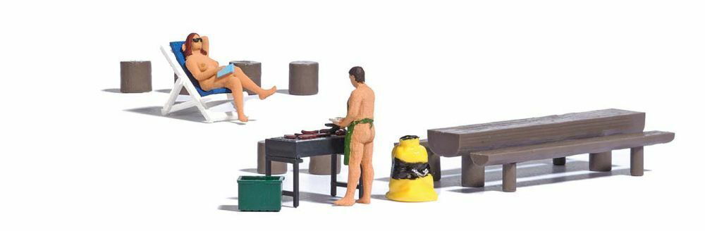 Busch 1/87 HO Nude Barbecue w/2 Naked Figures Grilling & Accessories -Action Set - ModelsPower