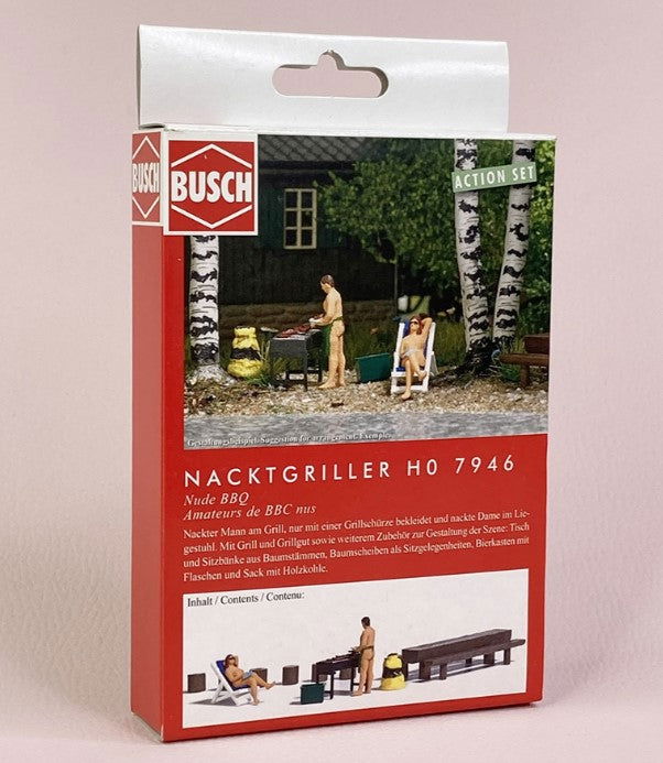 Busch 1/87 HO Nude Barbecue w/2 Naked Figures Grilling & Accessories -Action Set - ModelsPower