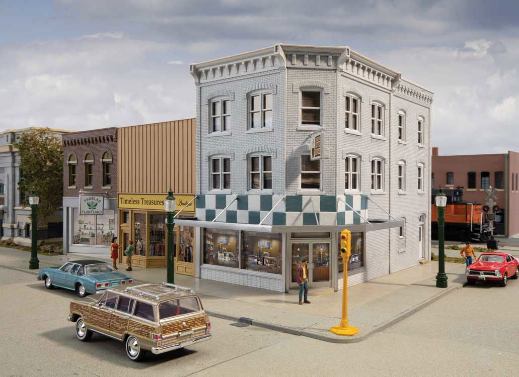 Walthers Cornerstone HO 1/87 MERCHANT'S ROW VII Left-Corner Block w/3 Stores NEW - ModelsPower