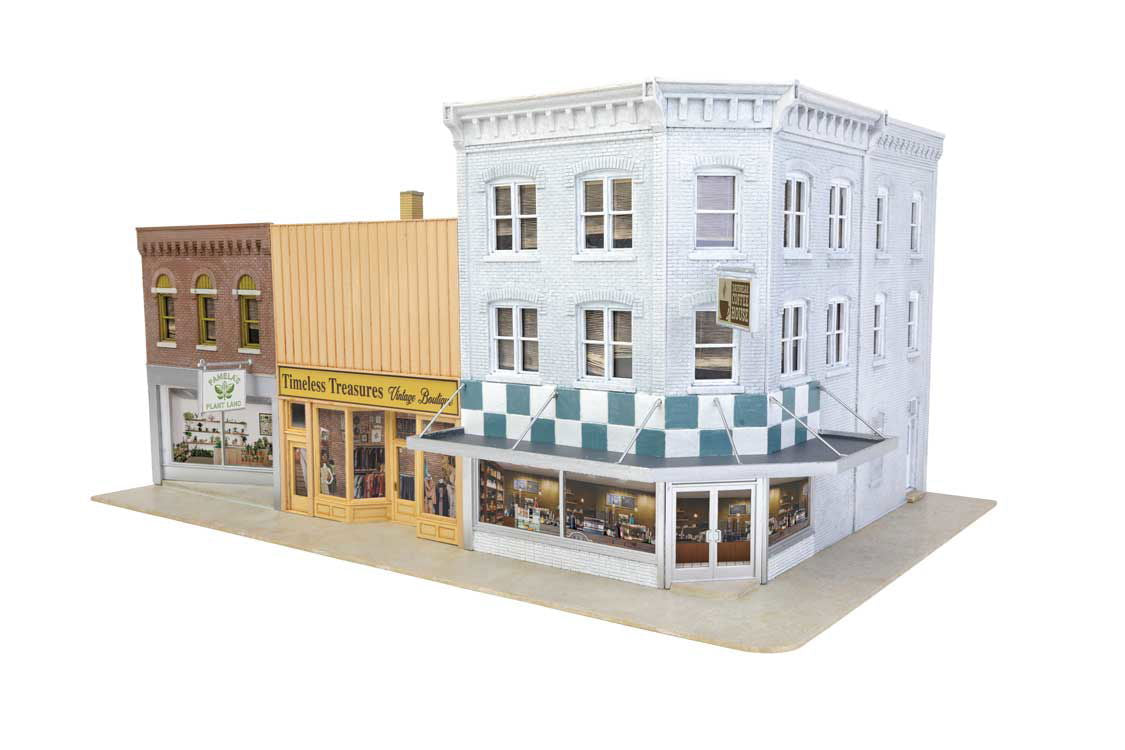 Walthers Cornerstone HO 1/87 MERCHANT'S ROW VII Left-Corner Block w/3 Stores NEW - ModelsPower