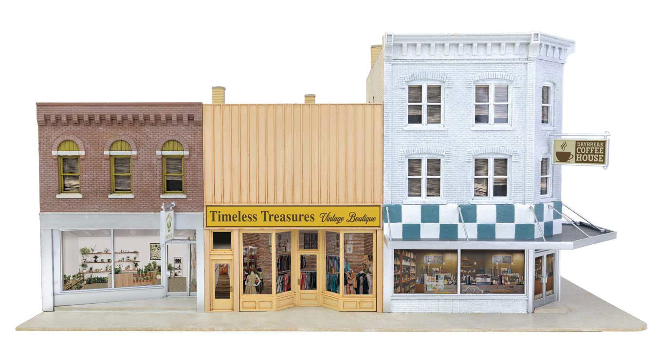 Walthers Cornerstone HO 1/87 MERCHANT'S ROW VII Left-Corner Block w/3 Stores NEW - ModelsPower