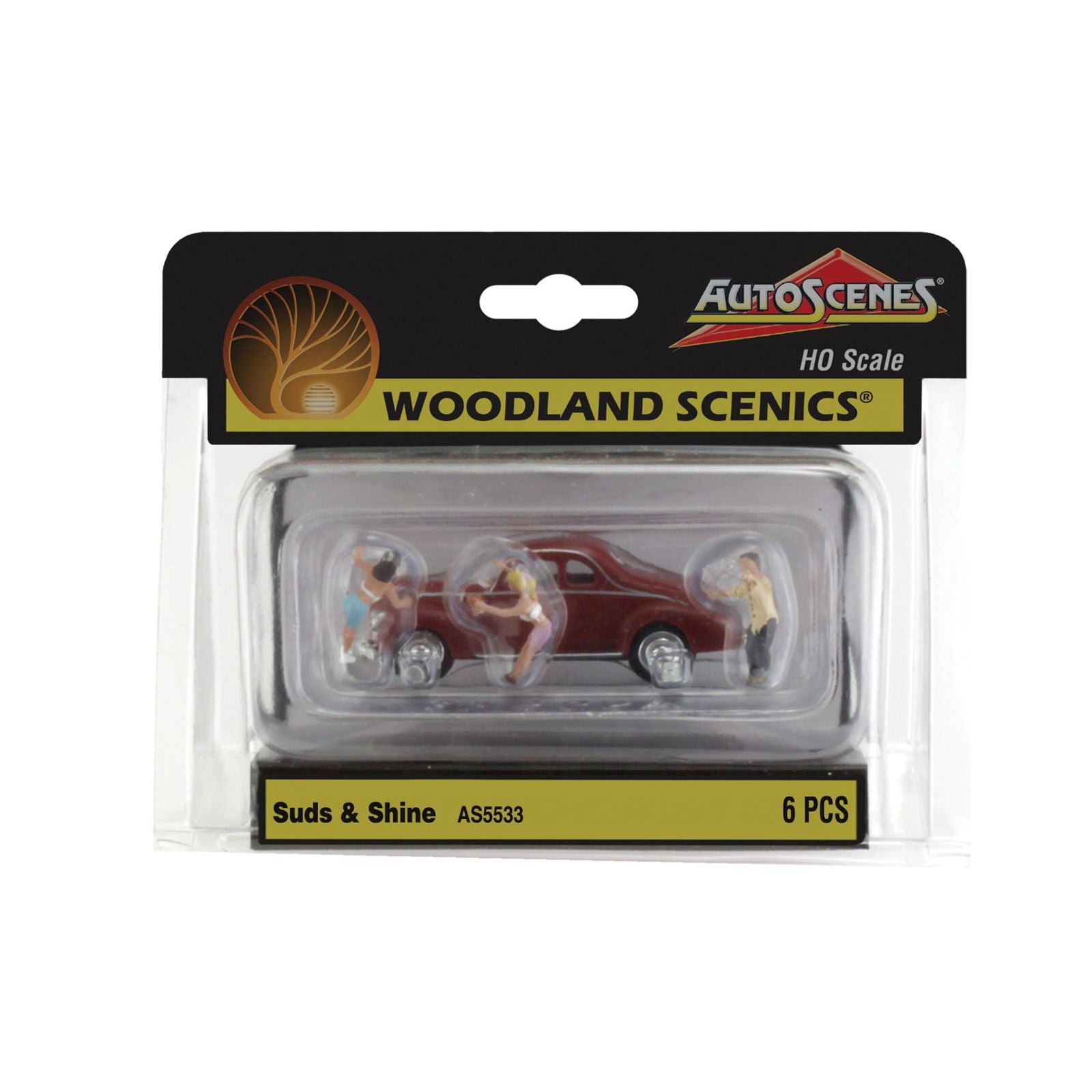 Woodland Scenics 1/87 HO Scale SUDS & SHINE Coupe w/ 3 figures AutoScenes AS5533 - ModelsPower