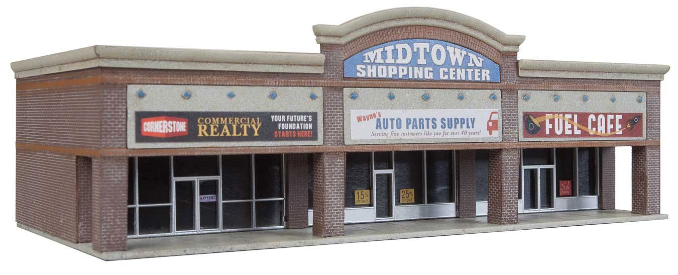 WALTHERS Cornerstone 933-3891 1/160 N Scale MODERN SHOPPING CENTER I w/ 3 stores - ModelsPower