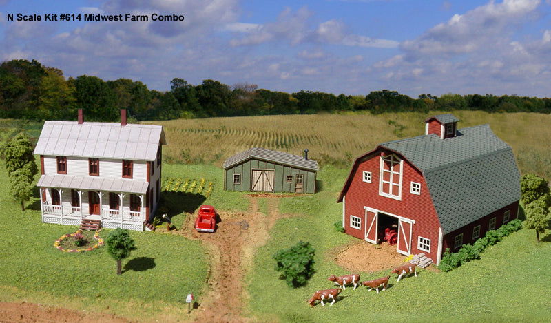 American Model Builders N 1/160 MIDWEST FARM COMBO w/4 Wood Structures -LASERkit - ModelsPower