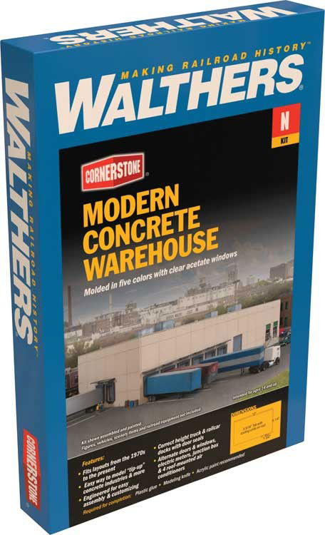 WALTHERS Cornerstone 933-3862 1/160 N Scale MODERN CONCRETE WAREHOUSE w/5 colors - ModelsPower