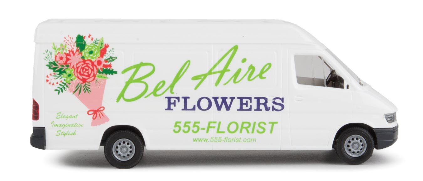 Walthers SceneMaster HO 1/87 BEL AIRE FLOWERS MB Sprinter Delivery Van & Figure! - ModelsPower