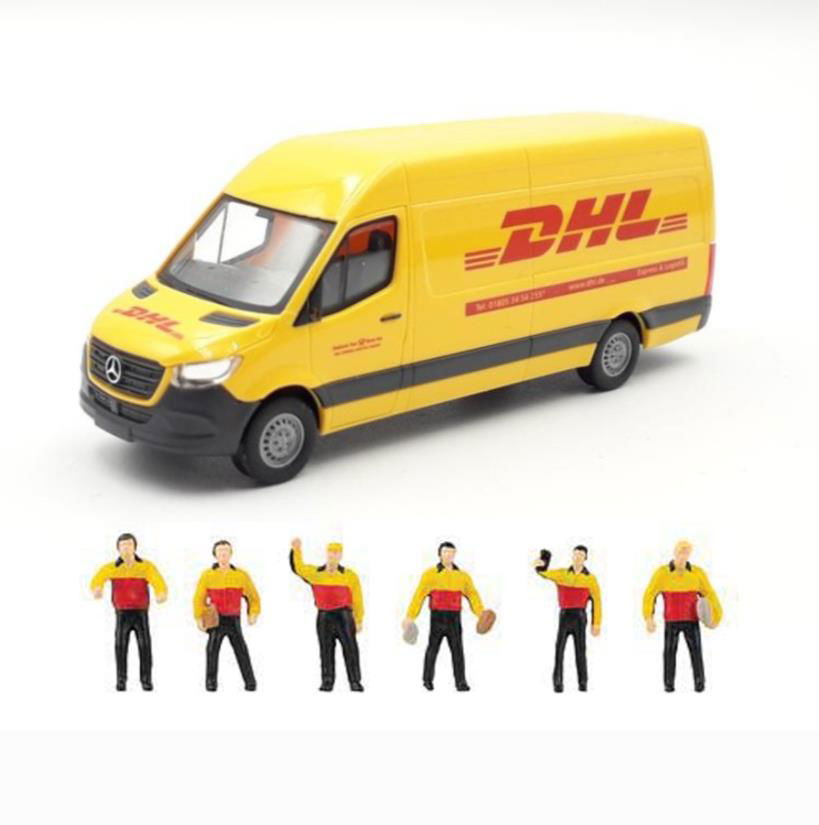 HO 1/87 BUSCH MB Sprinter DHL High-Roof Cargo Van+FALLER Parcel Delivery Carrier - ModelsPower