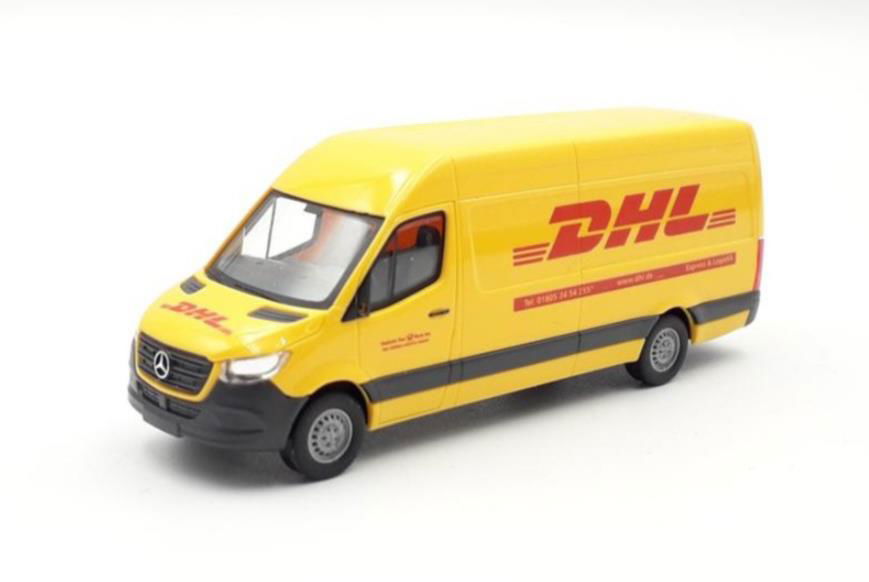 HO 1/87 BUSCH MB Sprinter DHL High-Roof Cargo Van+FALLER Parcel Delivery Carrier - ModelsPower