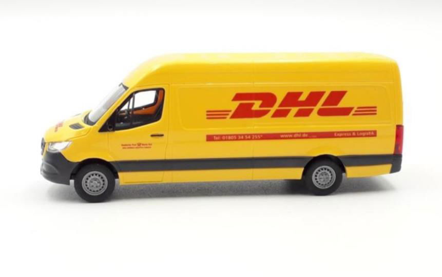 HO 1/87 BUSCH MB Sprinter DHL High-Roof Cargo Van+FALLER Parcel Delivery Carrier - ModelsPower