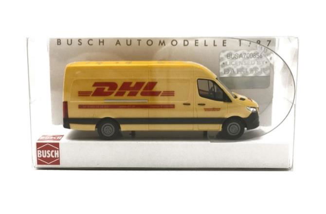 HO 1/87 BUSCH MB Sprinter DHL High-Roof Cargo Van+FALLER Parcel Delivery Carrier - ModelsPower