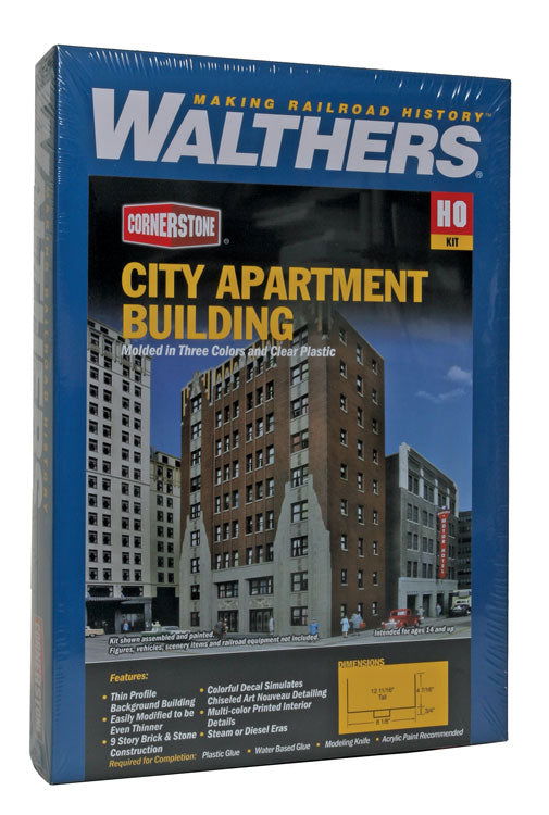 WALTHERS Cornerstone HO 1/87 CITY APARTMENT BACKGROUND BUILDING +Decals 933-3770 - ModelsPower