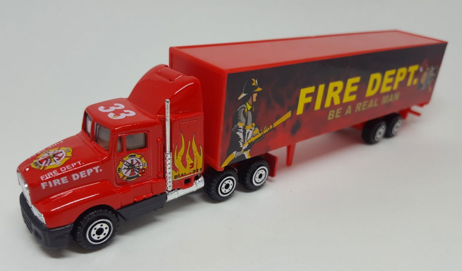 ProEngine Street Machine HO 1/87 Fire Dept LH Tractor FD "Be a Real Man" Trailer - ModelsPower