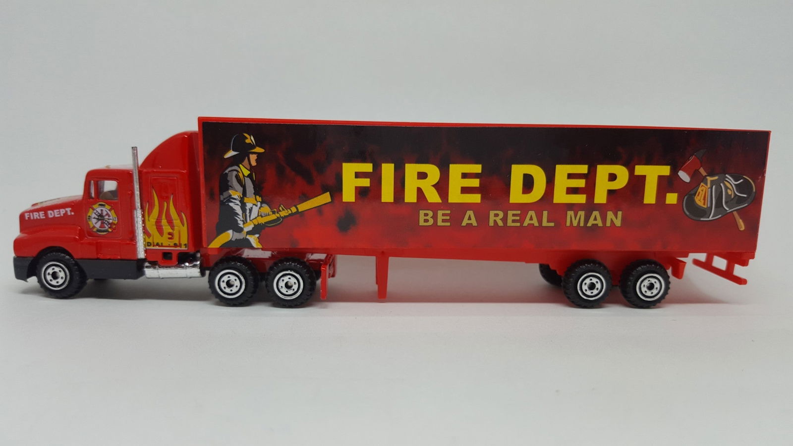 ProEngine Street Machine HO 1/87 Fire Dept LH Tractor FD "Be a Real Man" Trailer - ModelsPower