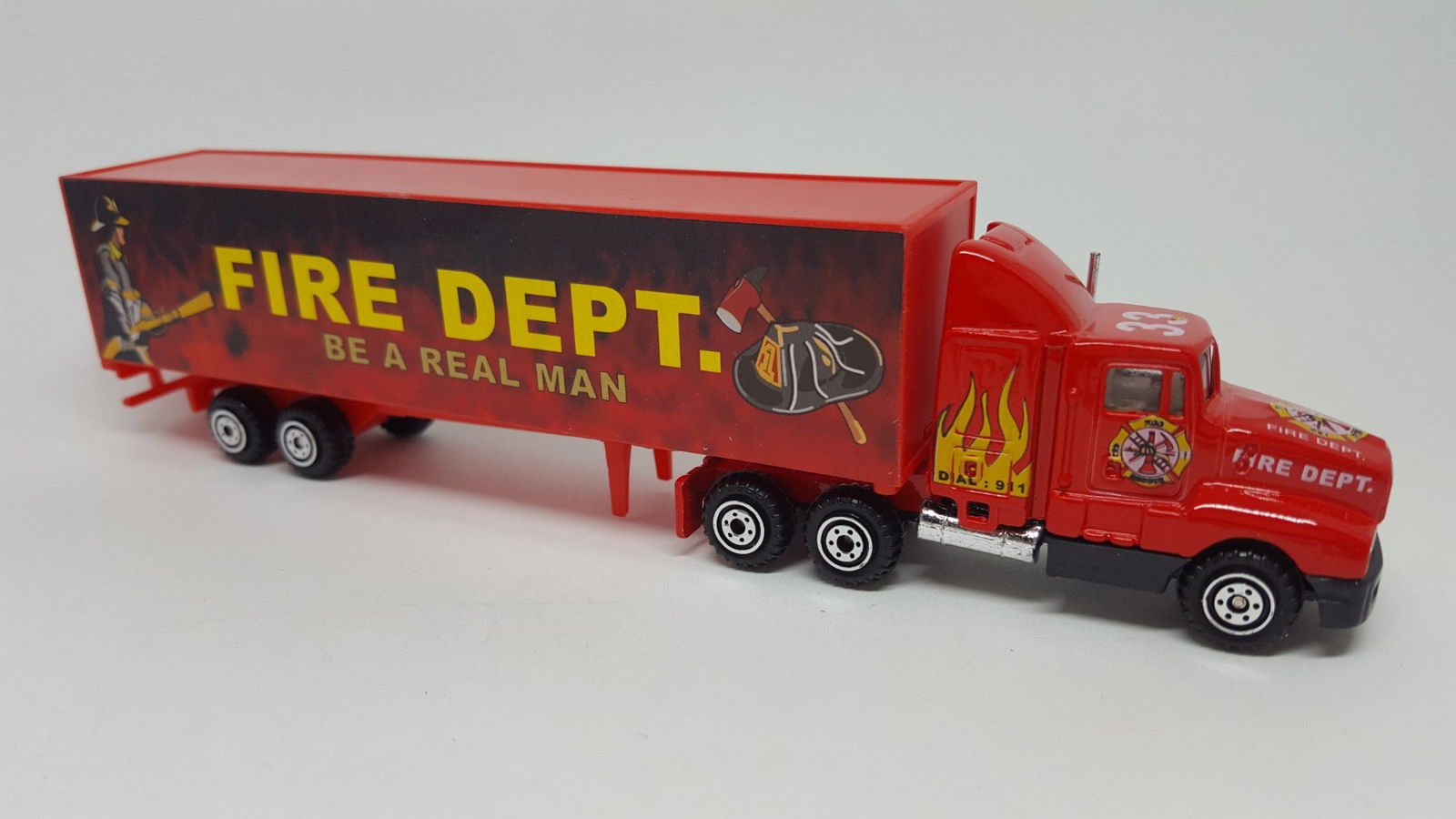 ProEngine Street Machine HO 1/87 Fire Dept LH Tractor FD "Be a Real Man" Trailer - ModelsPower