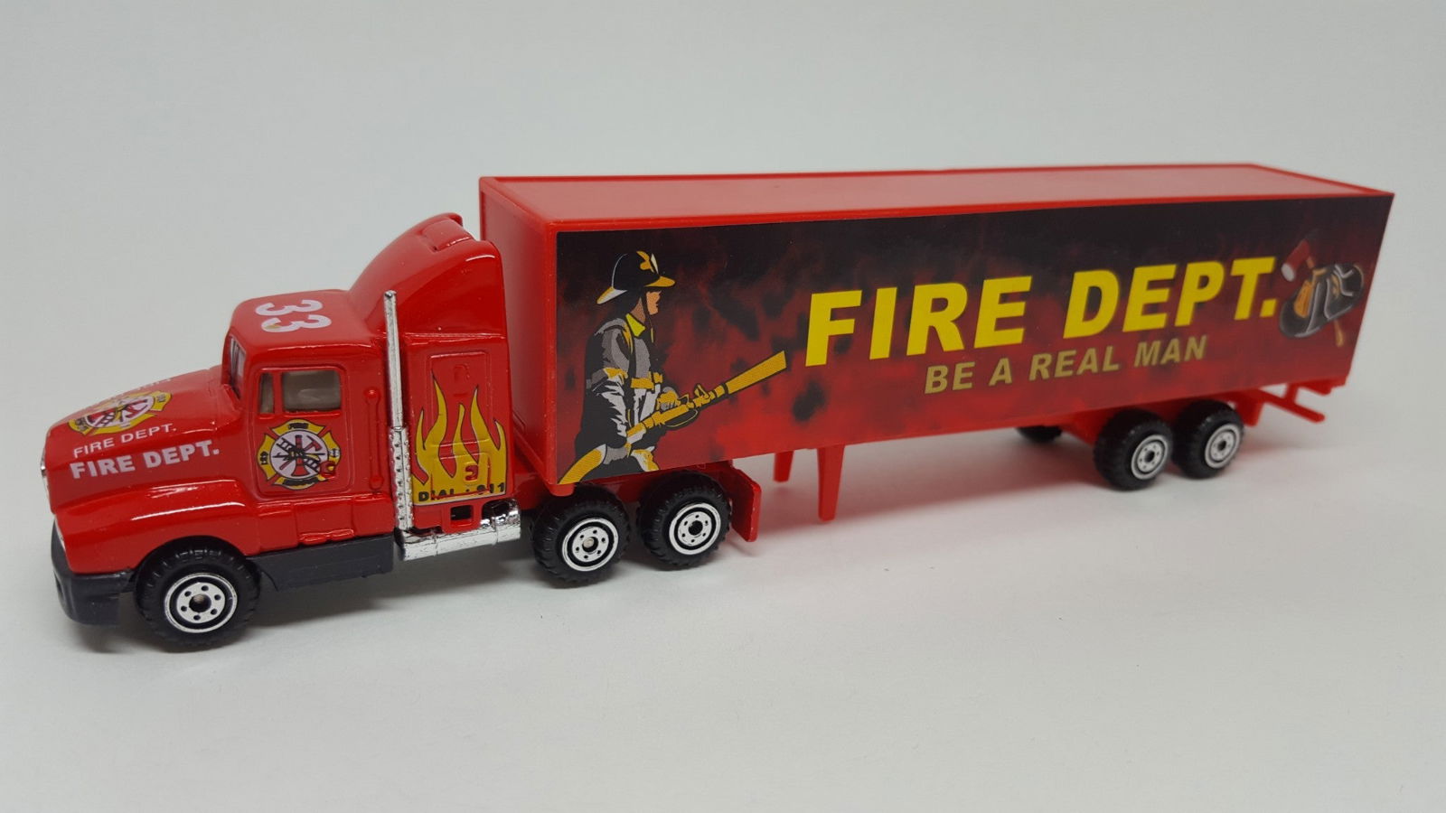 ProEngine Street Machine HO 1/87 Fire Dept LH Tractor FD "Be a Real Man" Trailer - ModelsPower