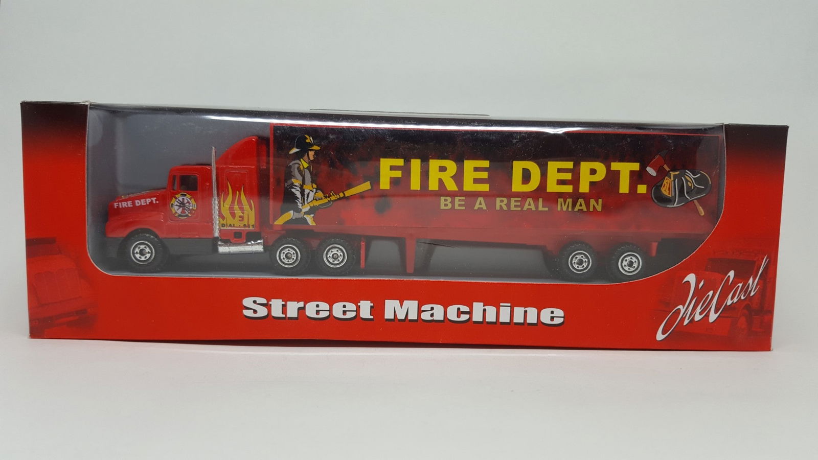 ProEngine Street Machine HO 1/87 Fire Dept LH Tractor FD "Be a Real Man" Trailer - ModelsPower