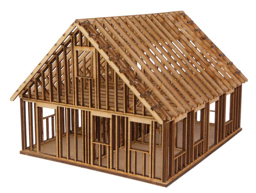 Walthers Cornerstone HO 1/87 HOUSE UNDER CONSTRUCTION Real Plywood Laser-cut Kit - ModelsPower