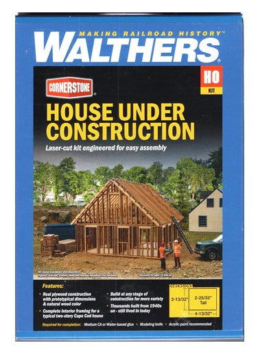 Walthers Cornerstone HO 1/87 HOUSE UNDER CONSTRUCTION Real Plywood Laser-cut Kit - ModelsPower