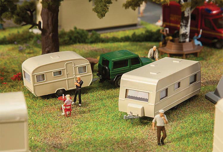 FALLER 1/87 HO Scale 1970s TRAVEL TRAILERS Camper Caravans Building Kit (2PCS) - ModelsPower