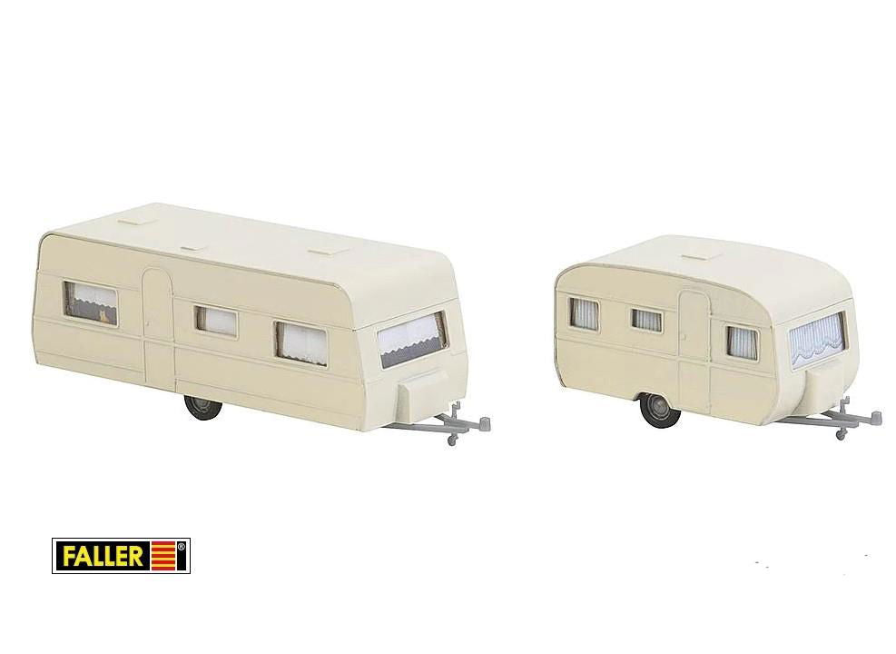 FALLER 1/87 HO Scale 1970s TRAVEL TRAILERS Camper Caravans Building Kit (2PCS) - ModelsPower