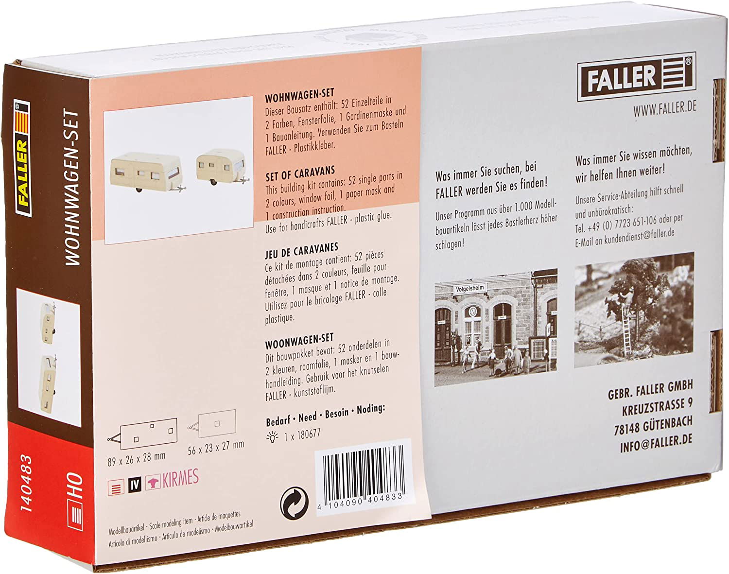 FALLER 1/87 HO Scale 1970s TRAVEL TRAILERS Camper Caravans Building Kit (2PCS) - ModelsPower