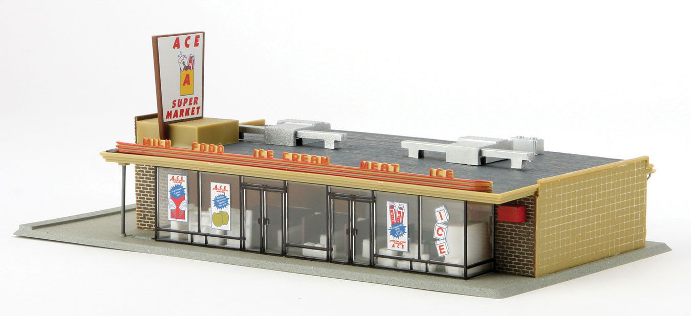 Walthers Life-Like 433-1330 1/87 HO Scale ACE SUPER MARKET Model Structure Kit - ModelsPower