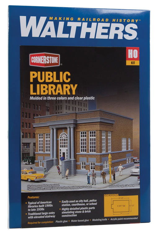 WALTHERS Cornerstone 1/87 HO Scale AMERICAN PUBLIC LIBRARY Structure Kit 9333493 - ModelsPower