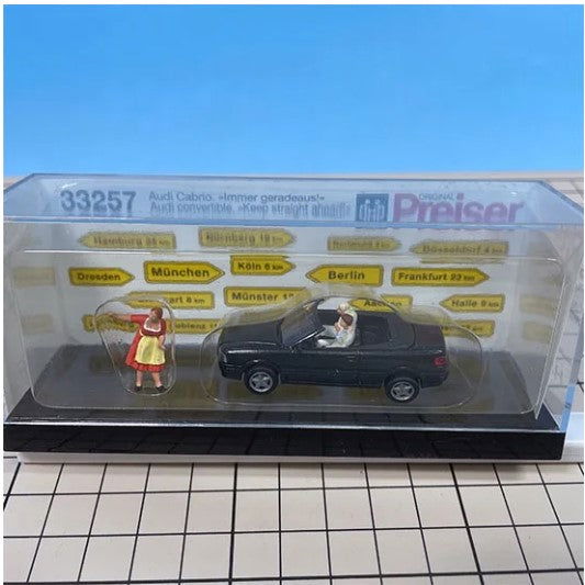 Preiser Kg 1/87 HO Scale AUDI CONVERTIBLE Keep Going Straight Set with 3 Figures - ModelsPower