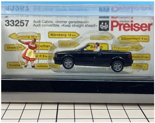 Preiser Kg 1/87 HO Scale AUDI CONVERTIBLE Keep Going Straight Set with 3 Figures - ModelsPower