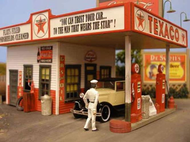 BAR MILLS 0102 1/87 HO Scale BUD SMILEY'S GAS STOP Texaco Shell Station Wood Kit - ModelsPower