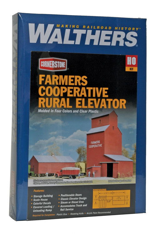 WALTHERS Cornerstone 9333036 1/87 HO Scale FARMERS COOP RURAL GRAIN ELEVATOR Kit - ModelsPower