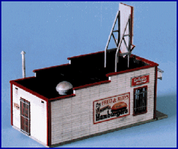 BLAIR LINE 1/87 HO Scale FRED & RED'S HAMBURGERS Cafe Laser-Cut Wood Kit 184-190 - ModelsPower