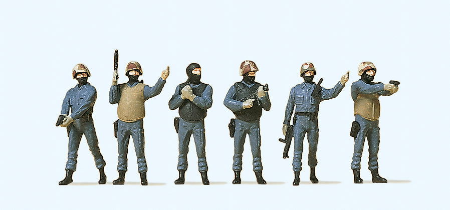 Preiser Kg 1/87 HO Scale German Police SWAT Team (GSG9) 6 Hand Painted Figures - ModelsPower