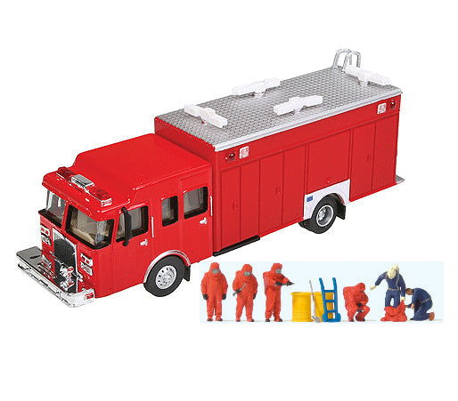 Preiser 1/87 HO Scale HAZMAT Suit Firemen+Walthers Hazardous Material Fire Truck - ModelsPower