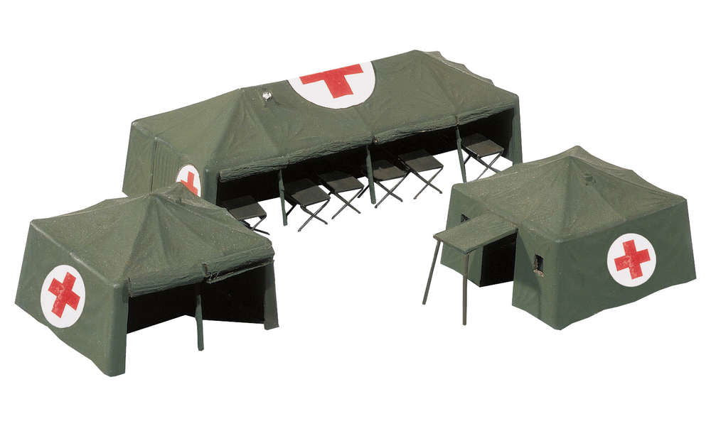 Herpa Military 746021 1/87 HO Scale MEDICAL SERVICES TENTS (3) + Accessories Kit - ModelsPower