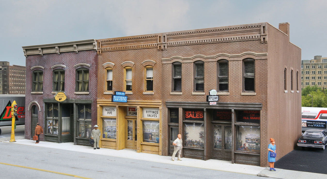 Walthers Cornerstone 1/87 HO Scale MERCHANT'S ROW IV brick storefronts 933-4040 - ModelsPower